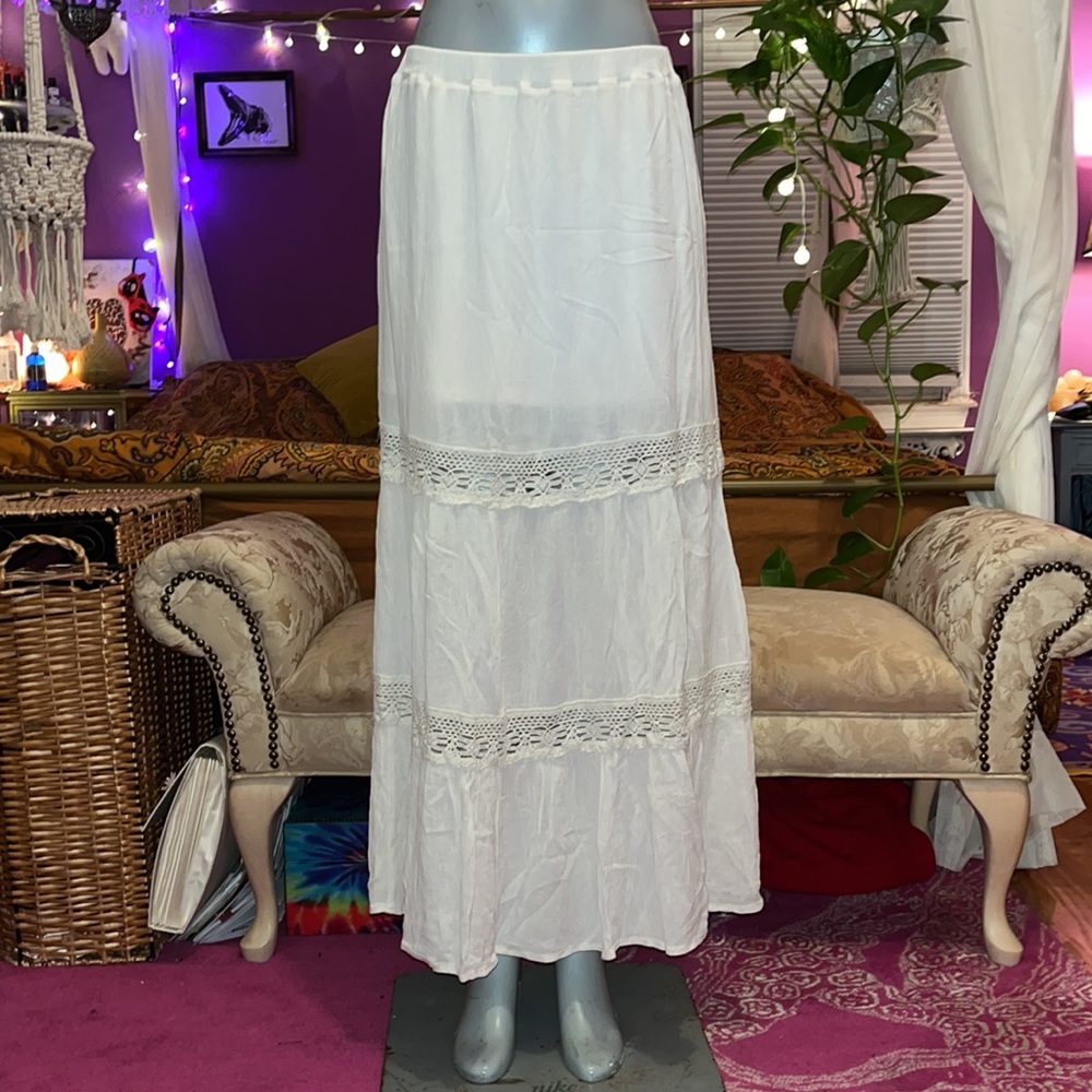 Boho Ivory White Tiered Maxi skirt